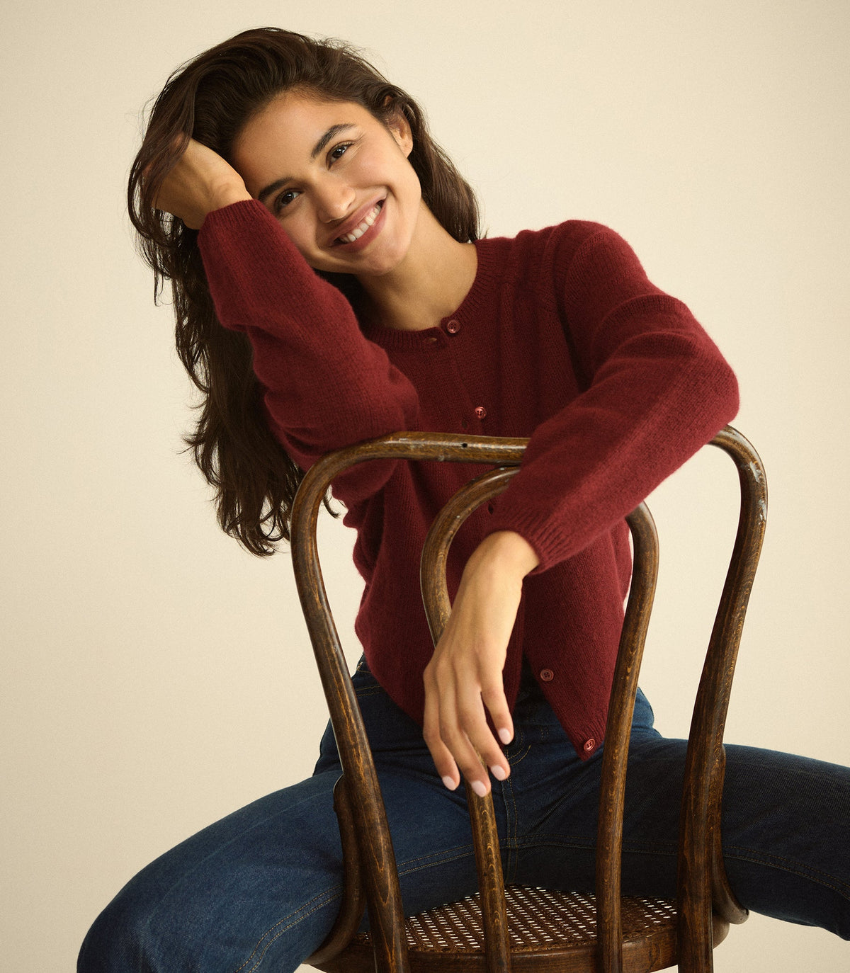 Peroline Cashmere Cardigan in Loire Rouge, view 7