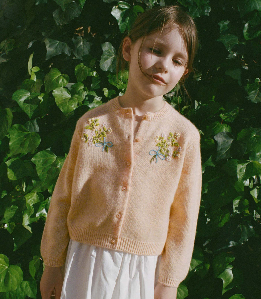 Petit Gardenia Cashmere Cardigan in Light Peach Sorbet
