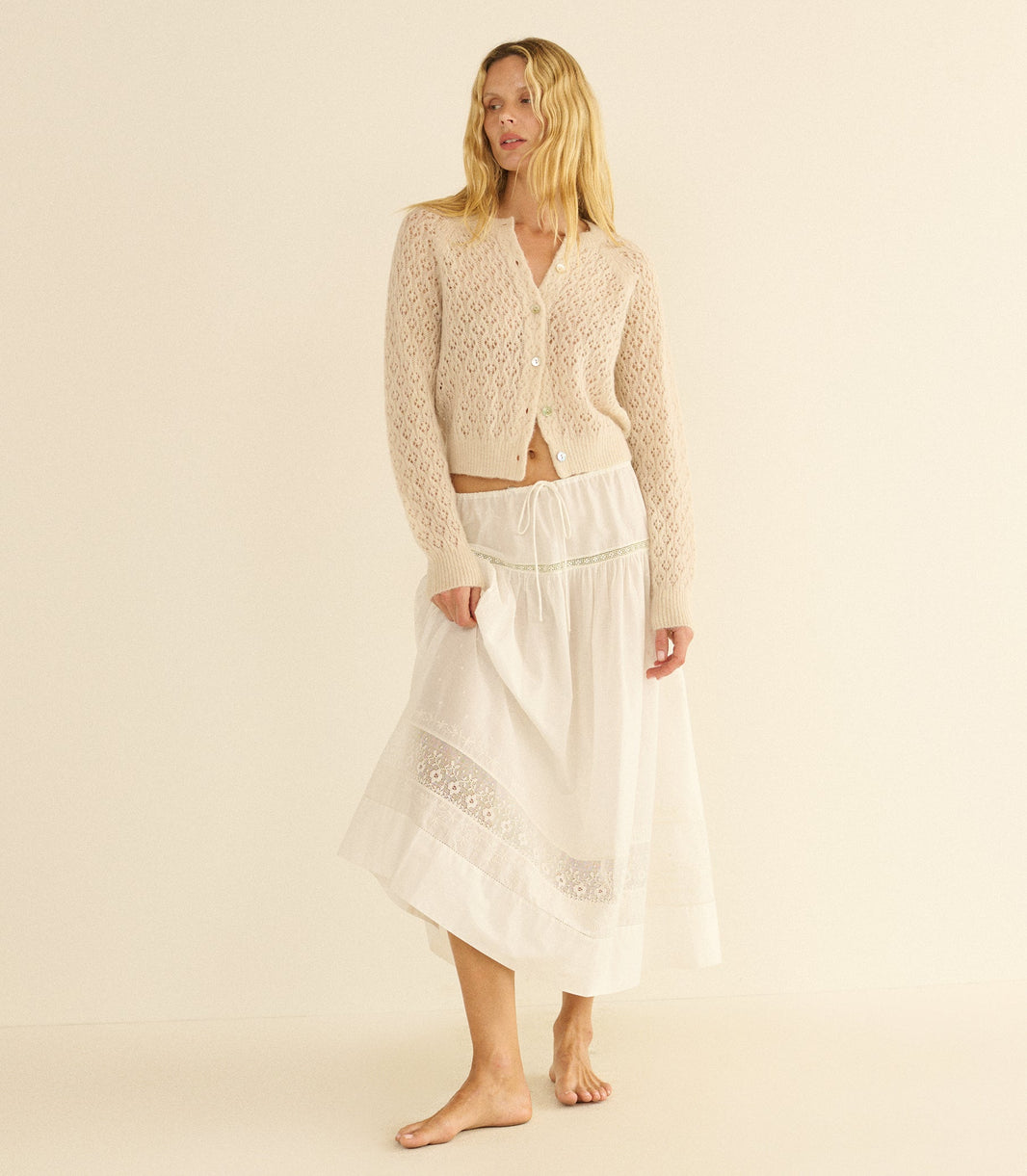 Petra Pointelle Cardigan in Heather Dogwood