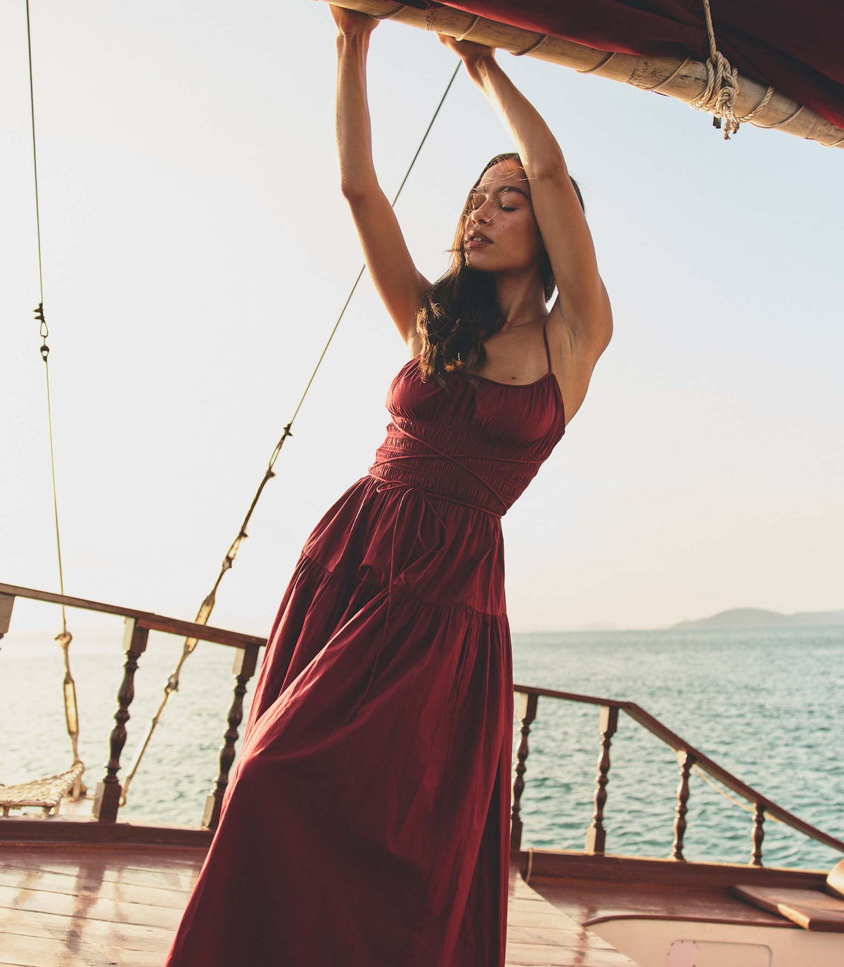 Safia Dress in Deep Ruby, view 2
