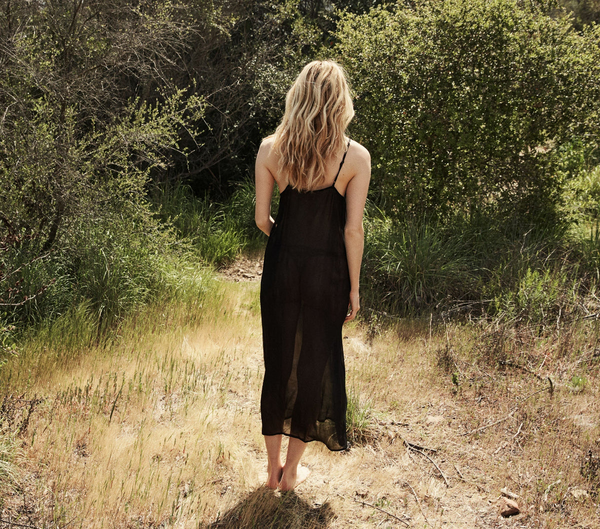 Long Deep V-Neck Slip in Black, view 9