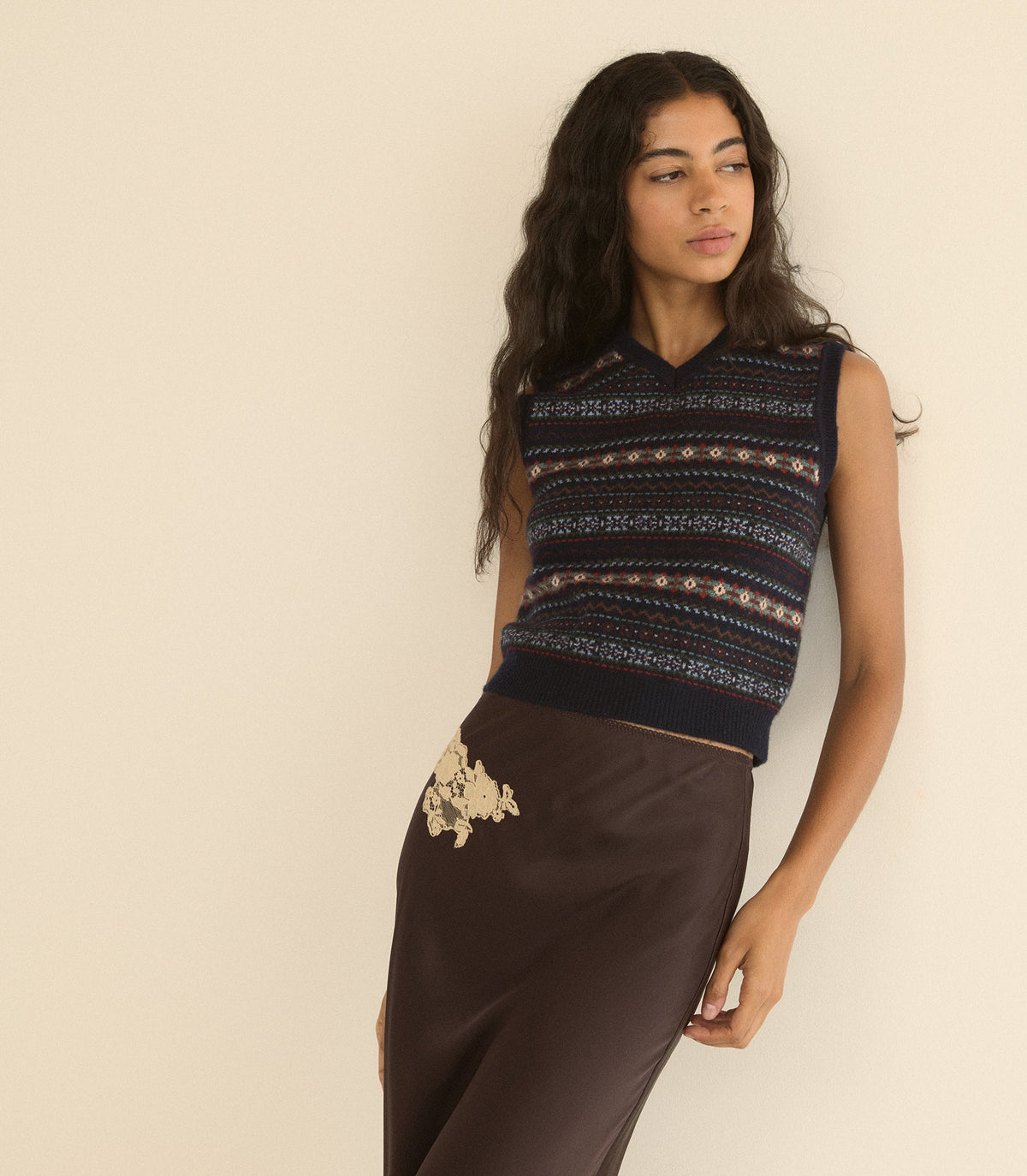 Vincent Vest in Navy Dashwood Fair Isle, view 2