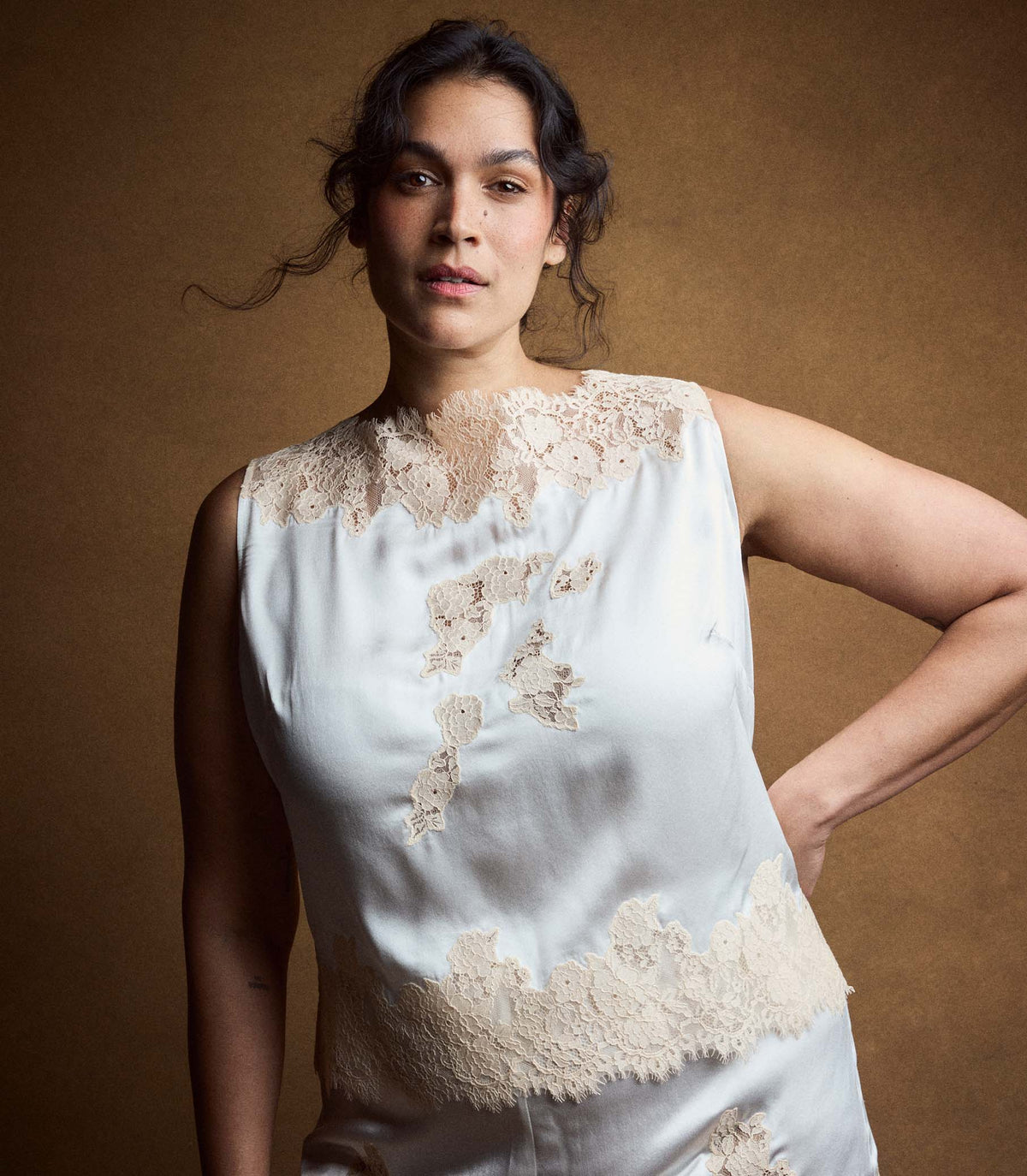 Viviane Top in Salt and Peach Lace, view 6