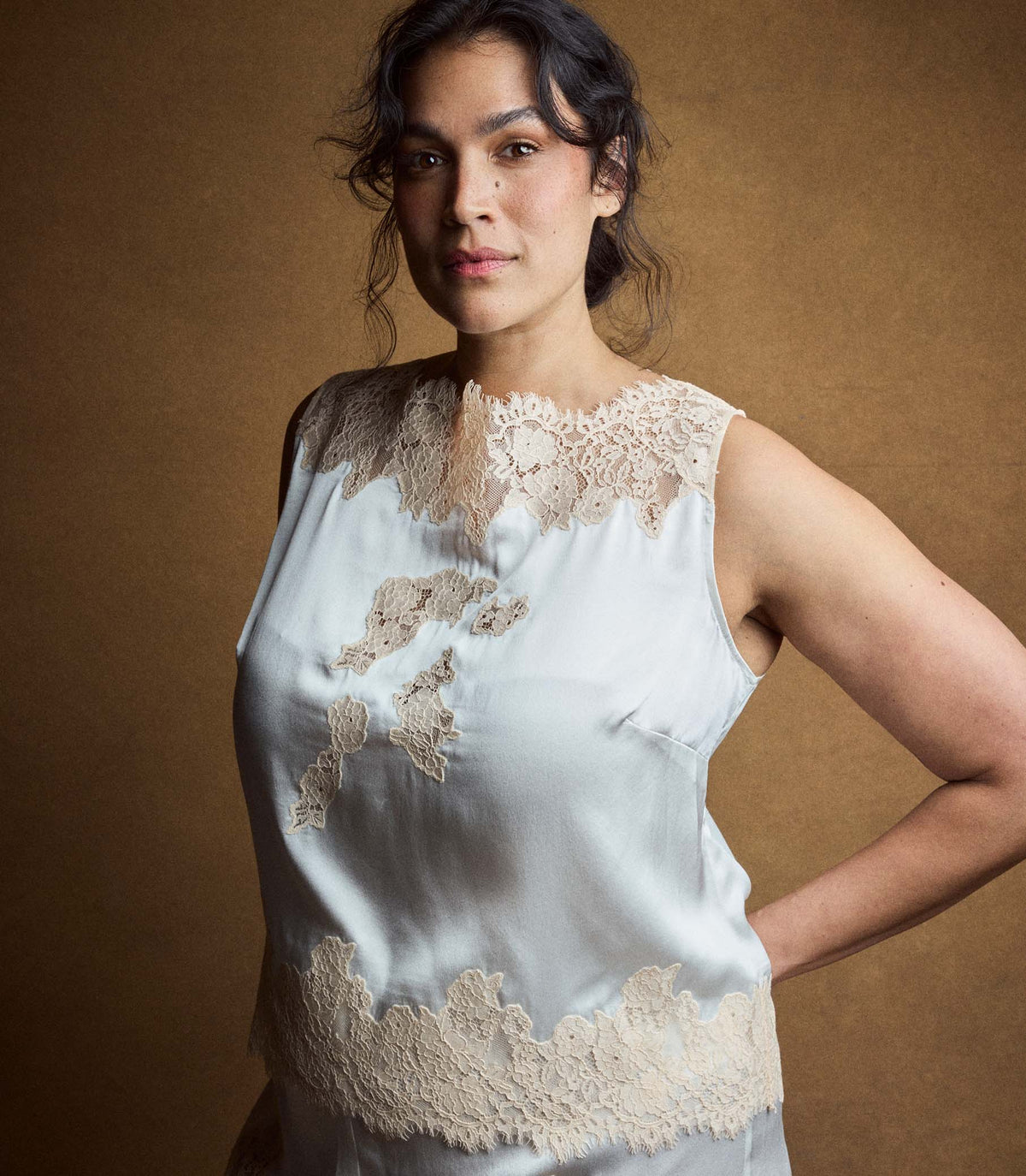 Viviane Top in Salt and Peach Lace, view 7