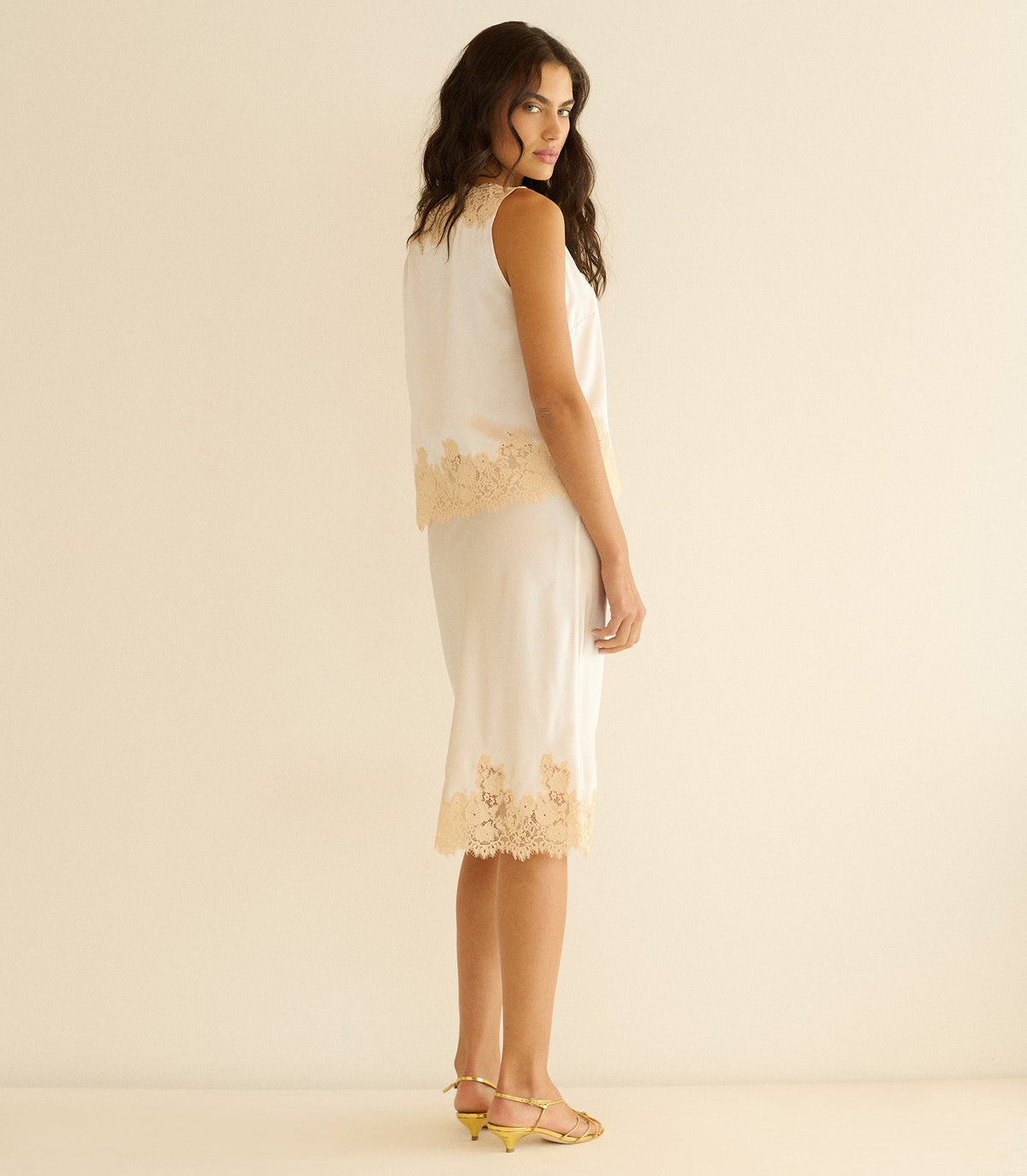 Viviane Top in Salt and Peach Lace, view 5