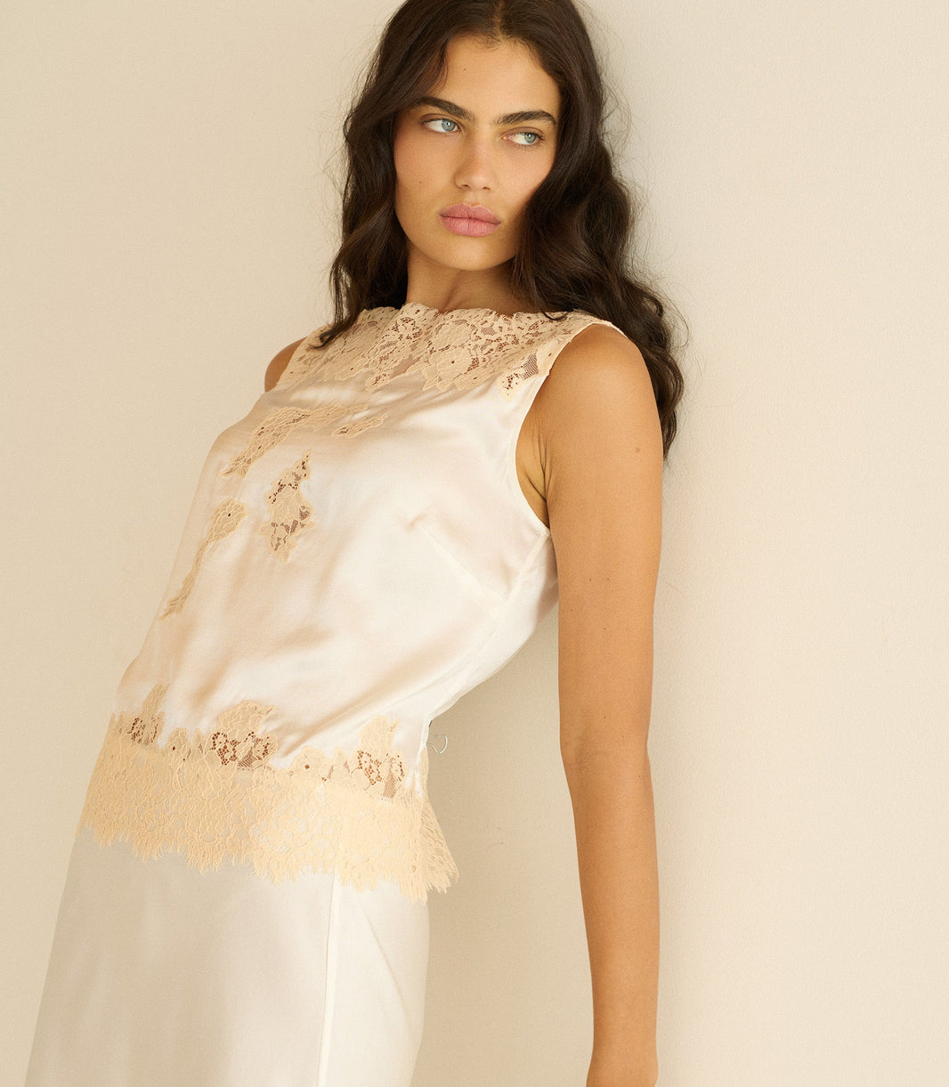 Viviane Top in Salt and Peach Lace