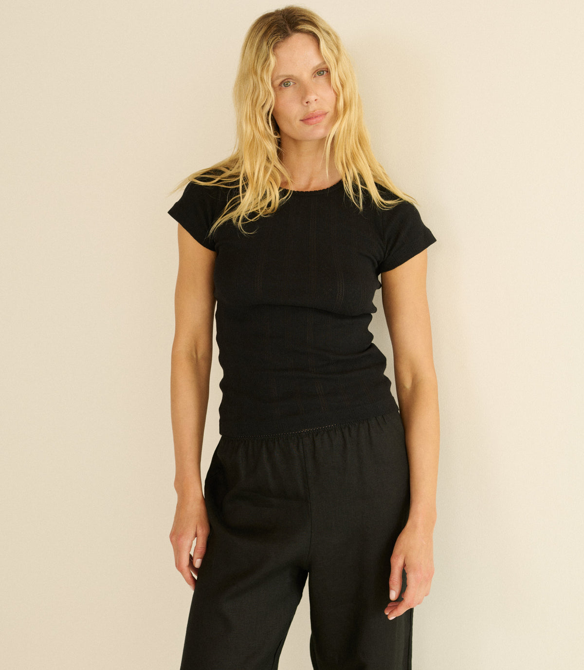 Vivi Tee in Black Quelle Jolie Pointelle, view 2