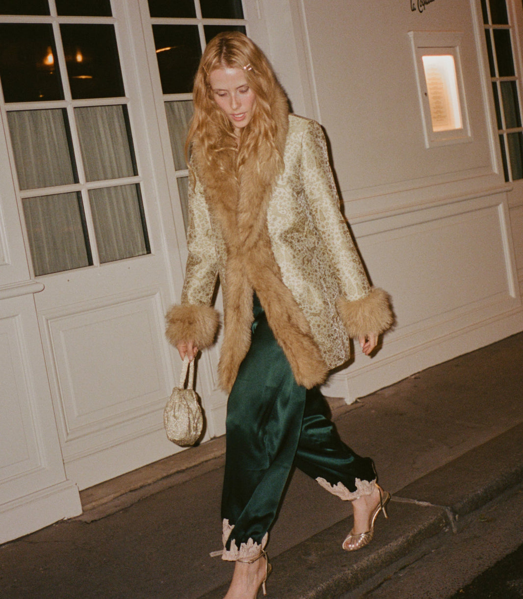 Yaria Silk Satin Pant in Scarab